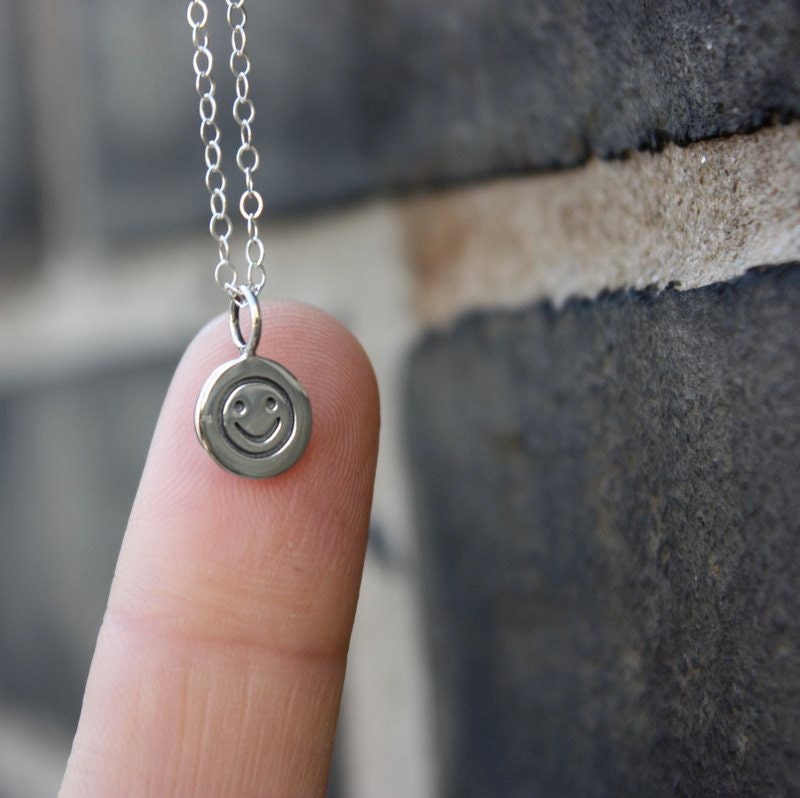 Smiley Face Necklace - Sterling Silver Smiley Face Charm . Don't Worry Be Happy . Positive Jewelry . CLEARANCE SALE