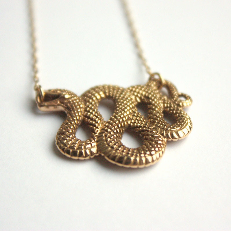 Snake Necklace - Gold Snake Pendant . Snake Charm .Talisman . Neverending Story Necklace . The Year of the Snake