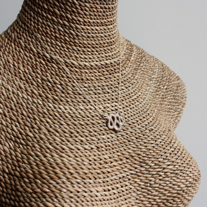 Snake Necklace - Gold Snake Pendant . Snake Charm .Talisman . Neverending Story Necklace . The Year of the Snake