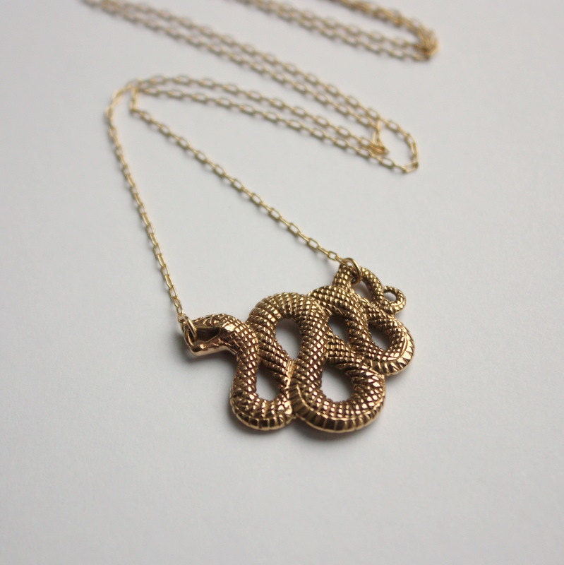 Snake Necklace - Gold Snake Pendant . Snake Charm .Talisman . Neverending Story Necklace . The Year of the Snake