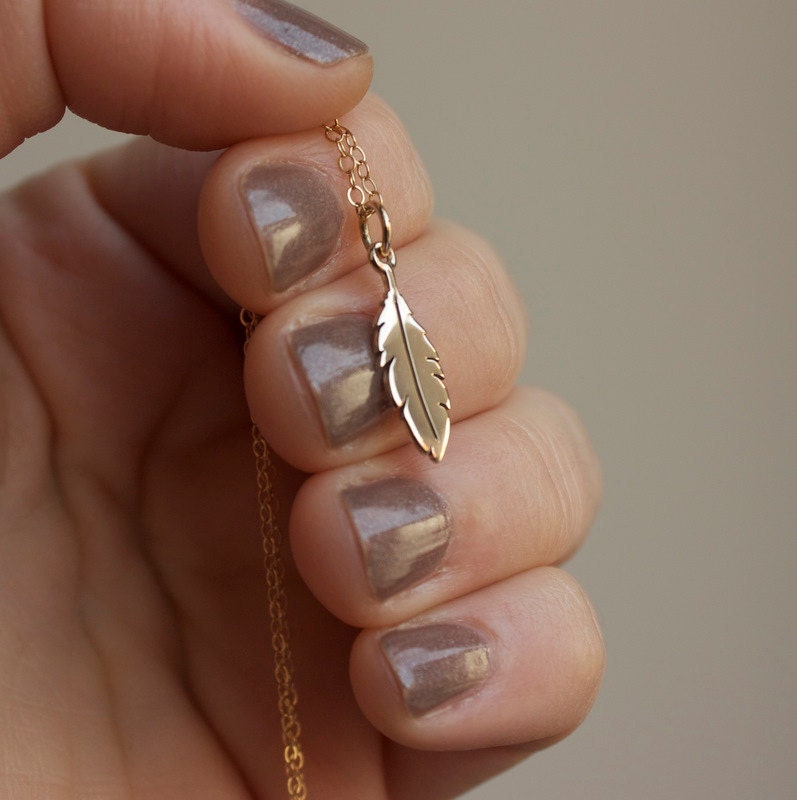 Feather Necklace - Gold Feather Charm . 14K Gold-Filled Chain . Tribal Jewelry . Bohemian