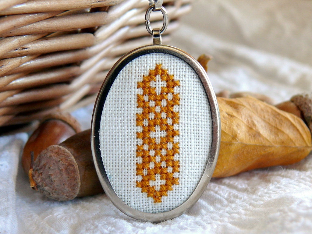 Hand embroidered necklace Halloween ornament in autumn color