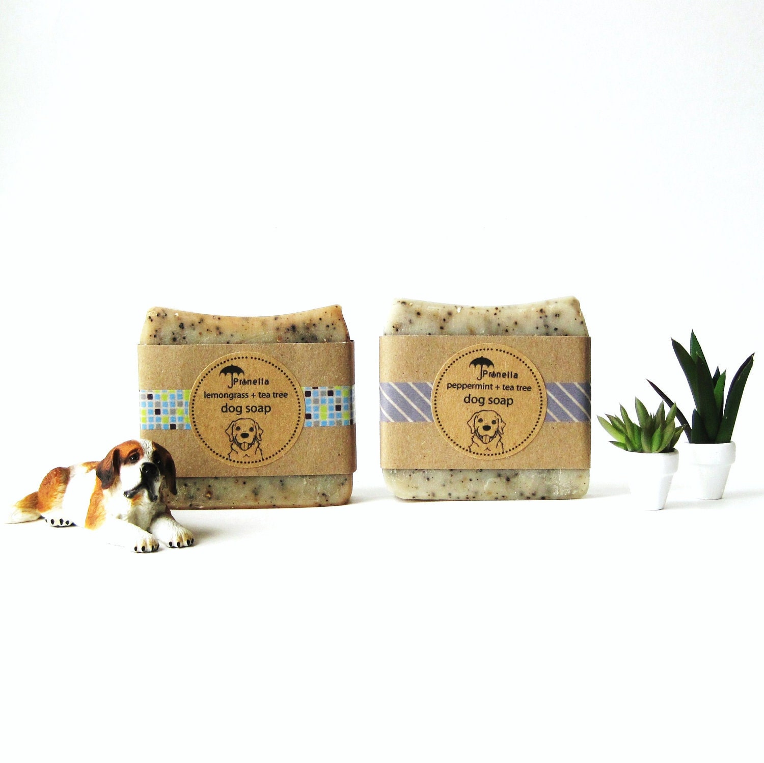 SALE - Set of 2 Dog Soaps - Lemongrass and Tea Tree / Peppermint and Tea Tree - Vegan Soap made with Organic Ingredients