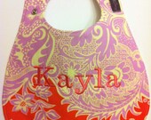 Amy Butler Monogrammed Bib - Amy Butler Love Sandlewood Tangerine fabric