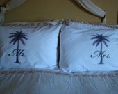 Mr. and Mrs. Pillowcases - 2 Pillowcases - Palm Tree original art - Wedding Gift