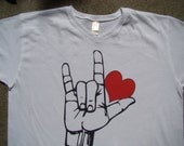 Love T shirt - American sign Language - Red Heart - Custom printed tee shirt