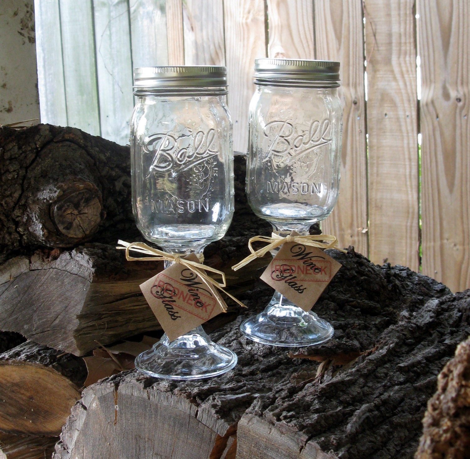 Mason Jar Redneck Wine Glasses Pair of Two - Summer Fun - Hillbilly Approved