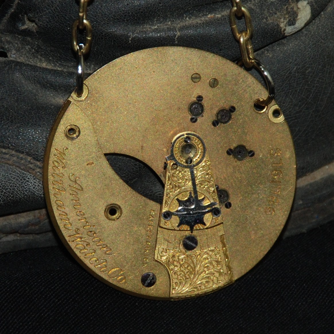 Beautiful Steampunk Inspired Necklace Pocket Watch Plate Pendant with Fusee Engraved Balance cock