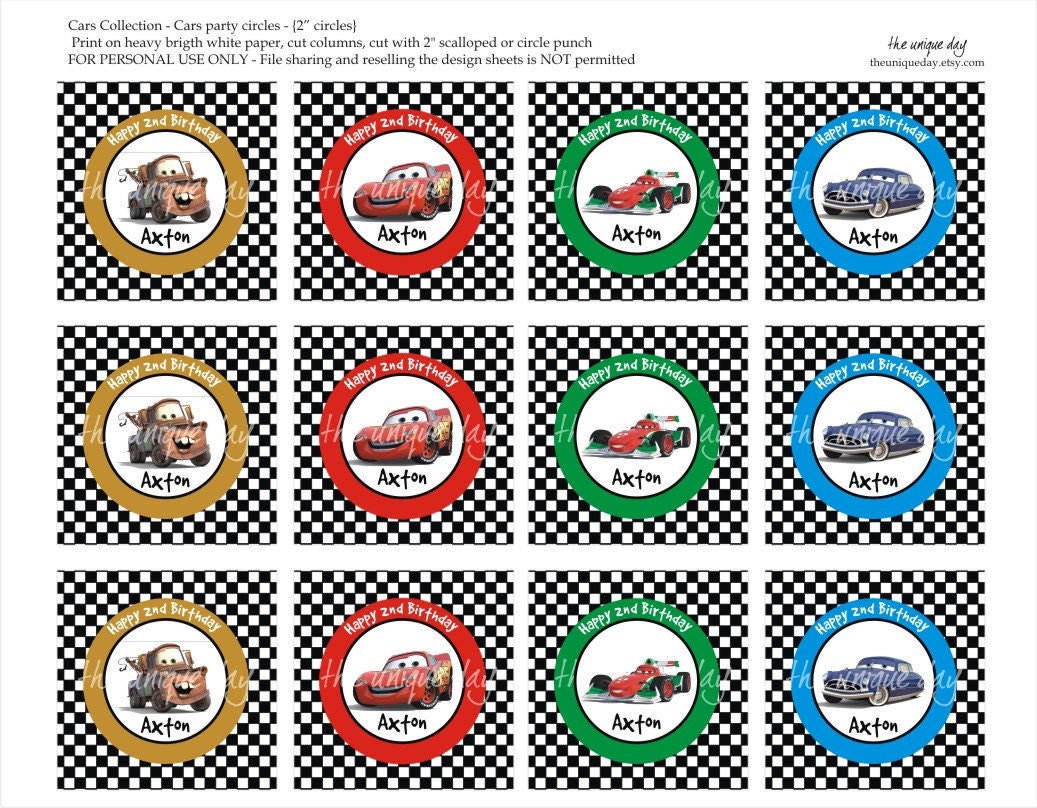 Printable Lightning McQueen sticker. cars - cupcake toppers // stickers // labels // favor tags - Il_570xn
