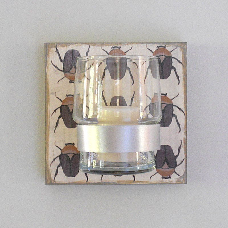Candle Holder l wall decor l wall vase THE BEETLES:  modern wall mount votive bugs insects sepia brown neutral redtilestudio