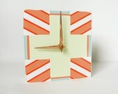 Nautical Clock Art Block  STARBOARD Blue Orange Yellow Geometric Stripes