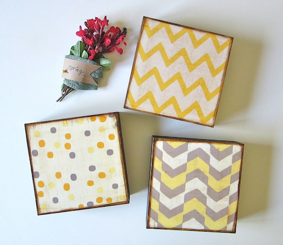 Art Block Trio/3/Three 5x5  Mix and Match FREE SHIPPING choose any 3 geometric pattern chevron zig zag yellow gray red tile studio
