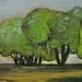 Trees on the Horizon Painting.12x9 Original Art Acrylic Green Blue Brown red tile studio