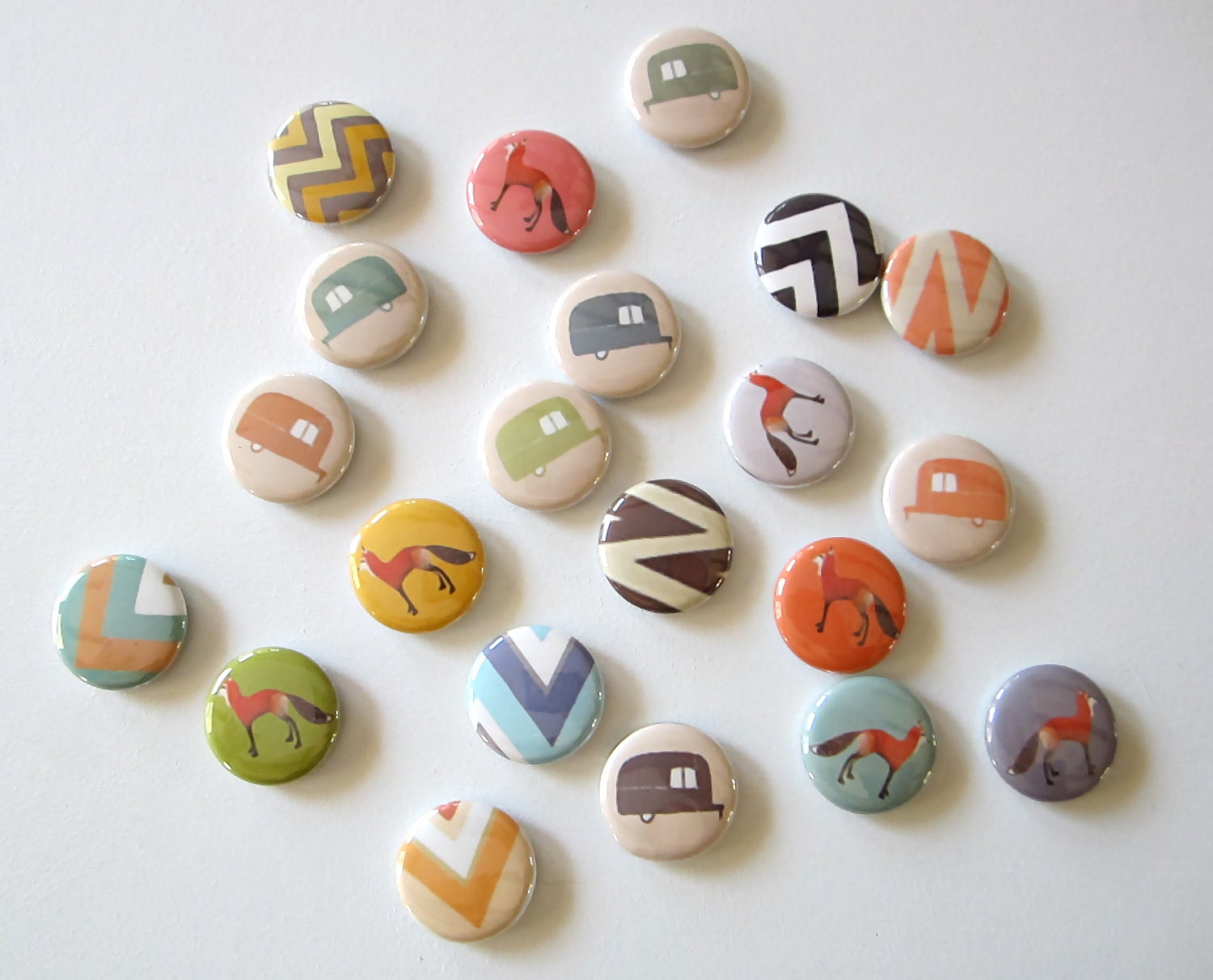 Magnets Chevrons Triangles Zig Zag 7/Seven 1 inch round green blue orange brown redtilestudio