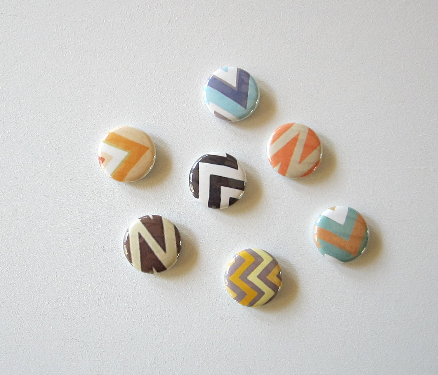 Magnets Chevrons Triangles Zig Zag 7/Seven 1 inch round green blue orange brown redtilestudio