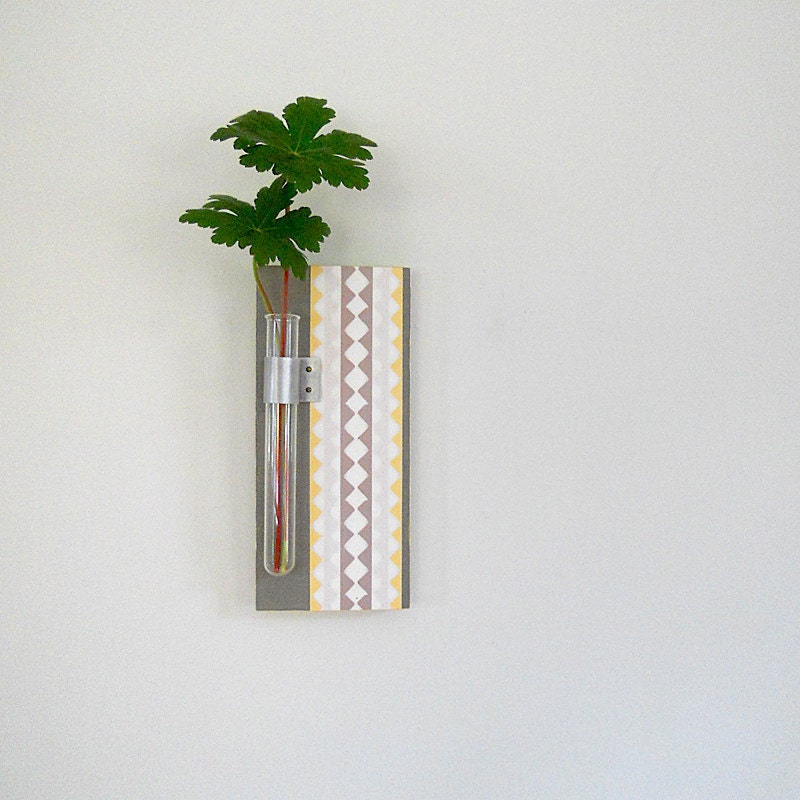 Vase l Flower Vase l Wall Vase l home decor Test Tube: TWIG wall hanging ric rac pattern yellow gray modern geometric 1901 miles