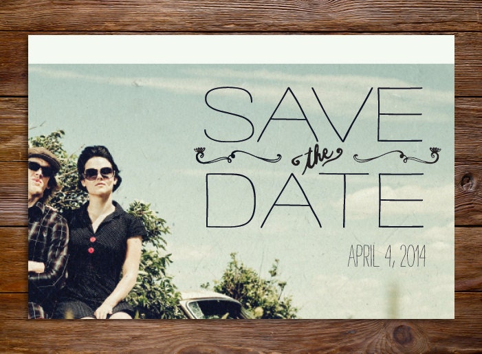 Save The Date Postcard or Magnet - Simple Vintage Engagement Card