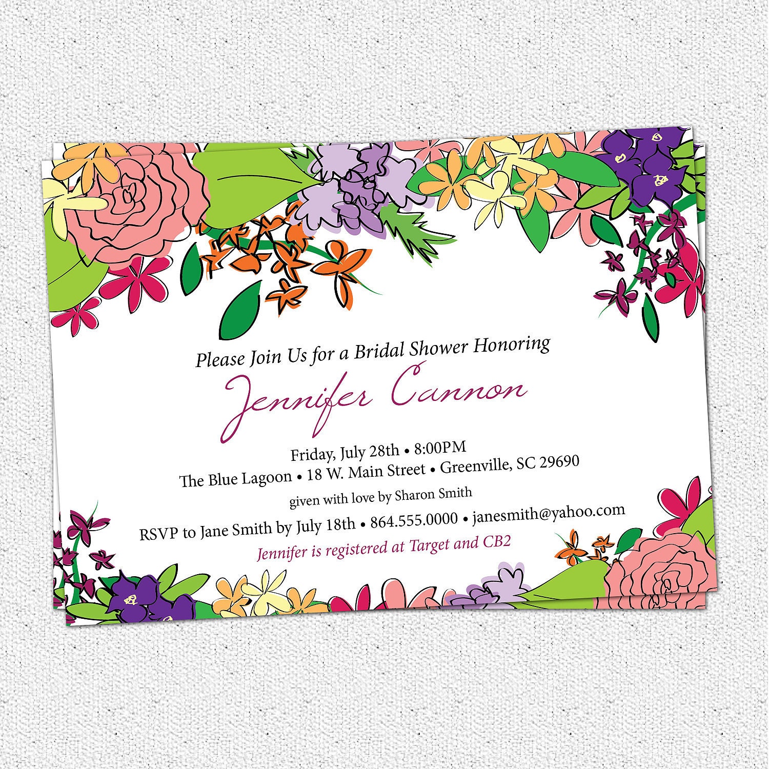 Bridal Shower Invitation Printable,  Floral, Garden Flowers, Shabby Chic, Roses, Baby Shower, Birthday Party, Spring, DIY Digital File