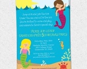 Mermaid Birthday Party Invitation, Printable, Girl, Under the Sea Life, Creatures, Summer, Pool, Lake, DIY digital file