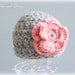 Baby Girl Hat Crochet Chunky Gray and Pink Available in Newborn to 12 Months Photo Prop Choose Colors and Size