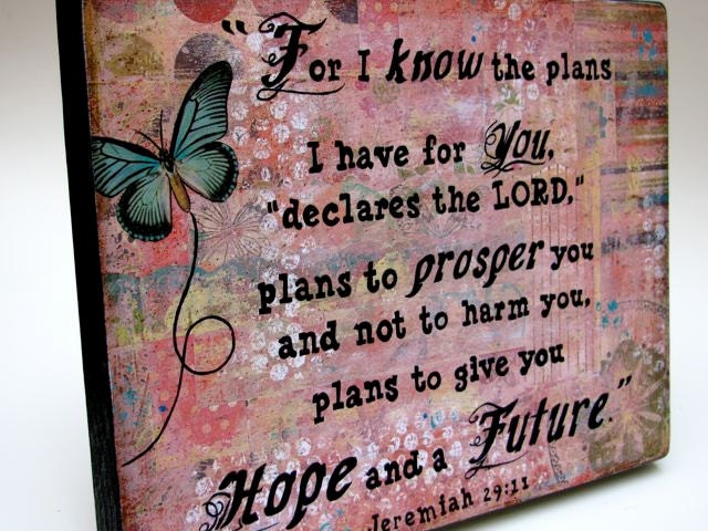 Mixed Media Collage -  Print Mounted on Wood - Jeremiah 29:11