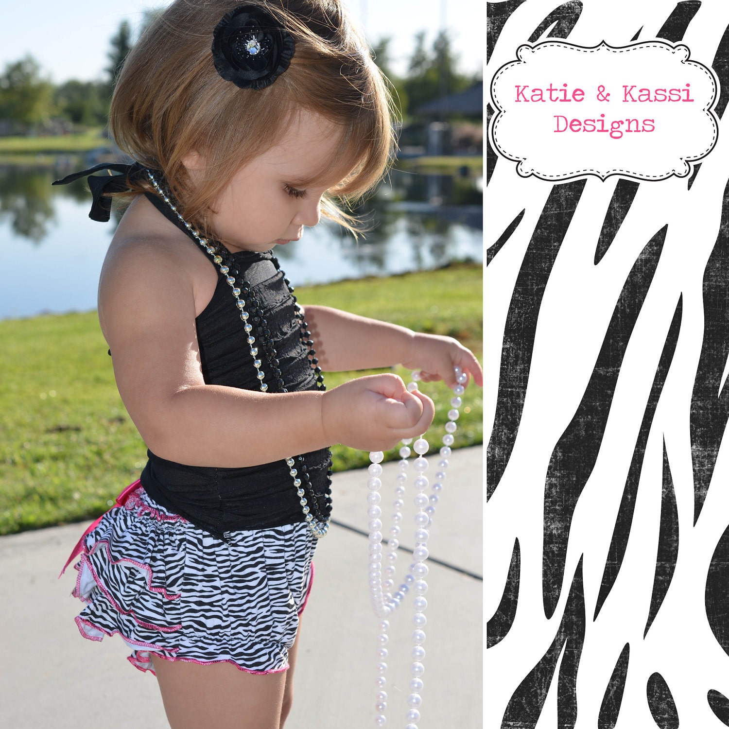 Black White Zebra Bloomers with HOT Pink Bow