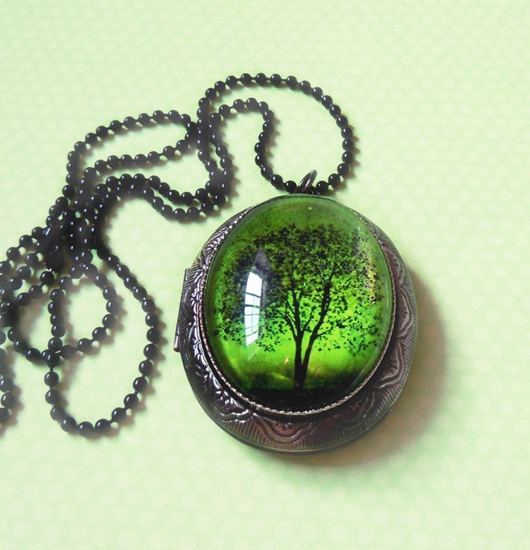 Emerald Bewitched -- Wearable Art Locket Necklace---Mothers Day Gift