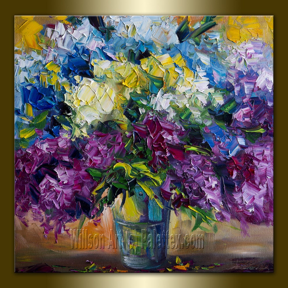 Original Floral Textured Palette Knife Oil Painting Contemporary Modern Art 20X20 by Willson Lau