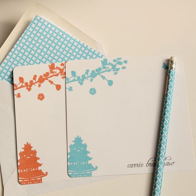Personalized Note Cards Chinoiserie & Lined Envelopes (10)