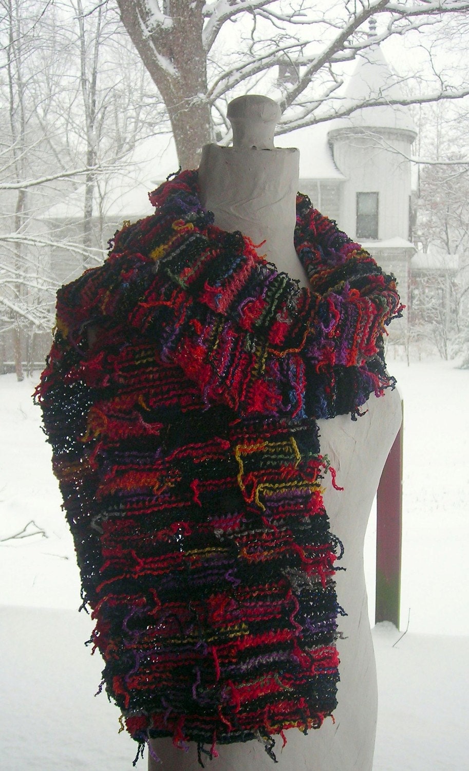 Hand Knit Upcycled Thread Scarf