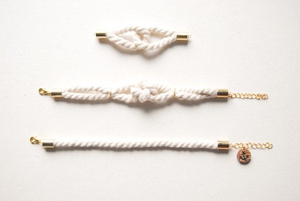 Subtle Sailorette Nautical Rope Bracelet with Anchor Charm - Golden Accent - Made To Order
