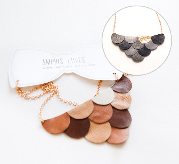 LAST ONE - Leather Scallop Petals Necklace - Pastel Spring Garden - Made to Order