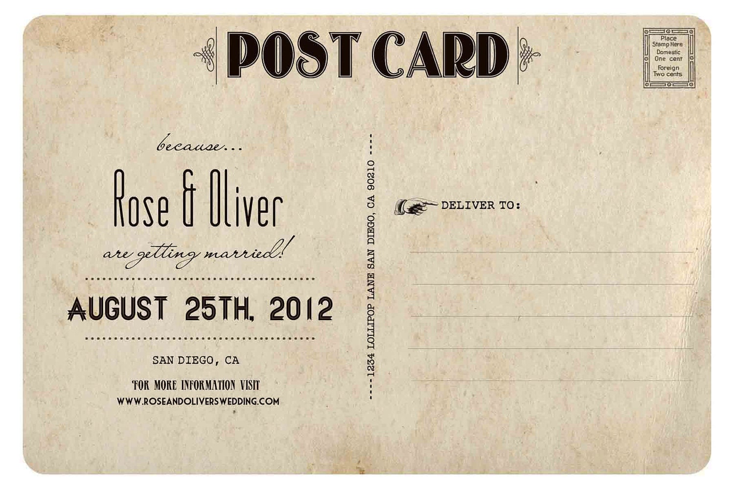 Vintage Save the Date Postcard - the "Rose"