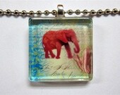 Pink Elephant Glass Tile Pendant