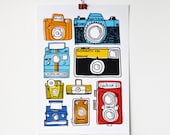 A3 Colourful Retro Vintage Camera Print