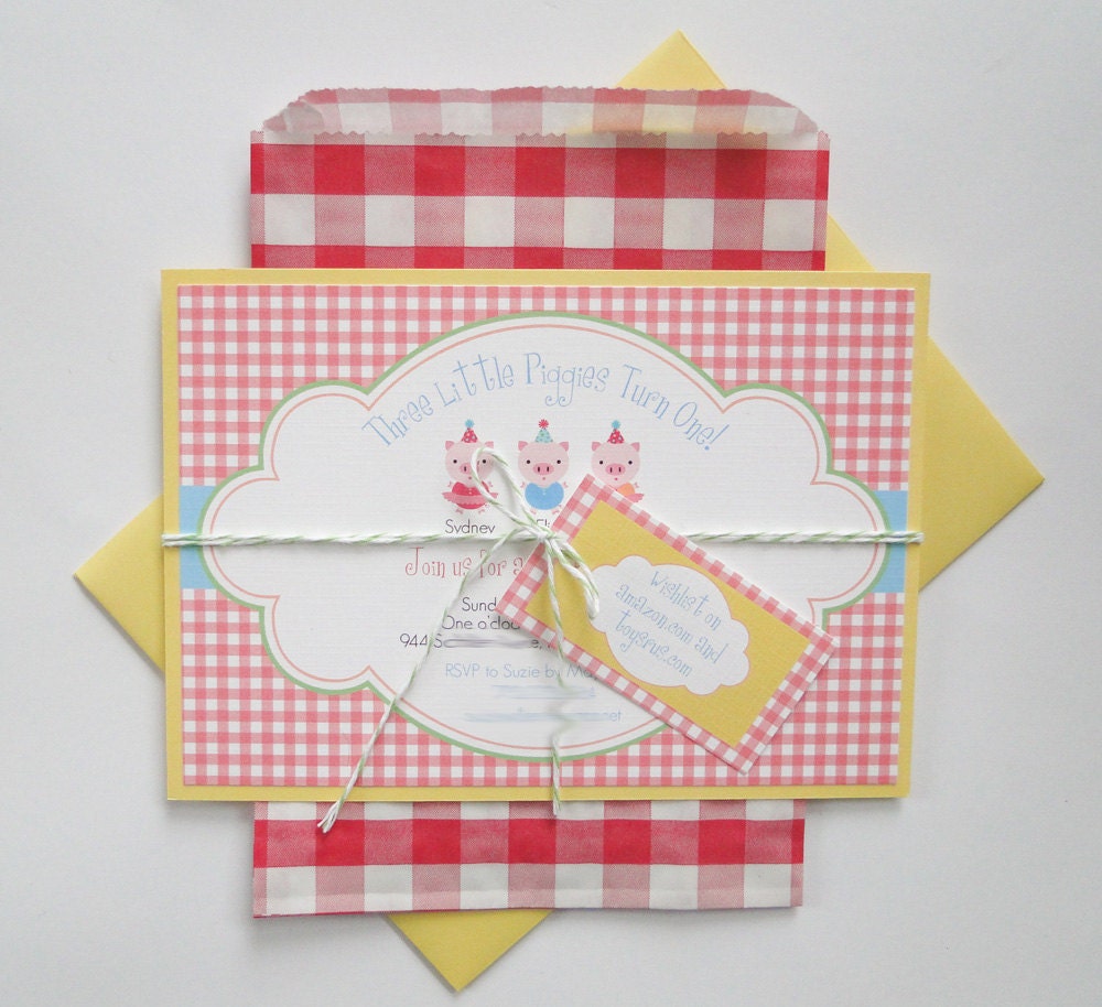 Little Piggy Birthday Picnic Invitations - Made to Order