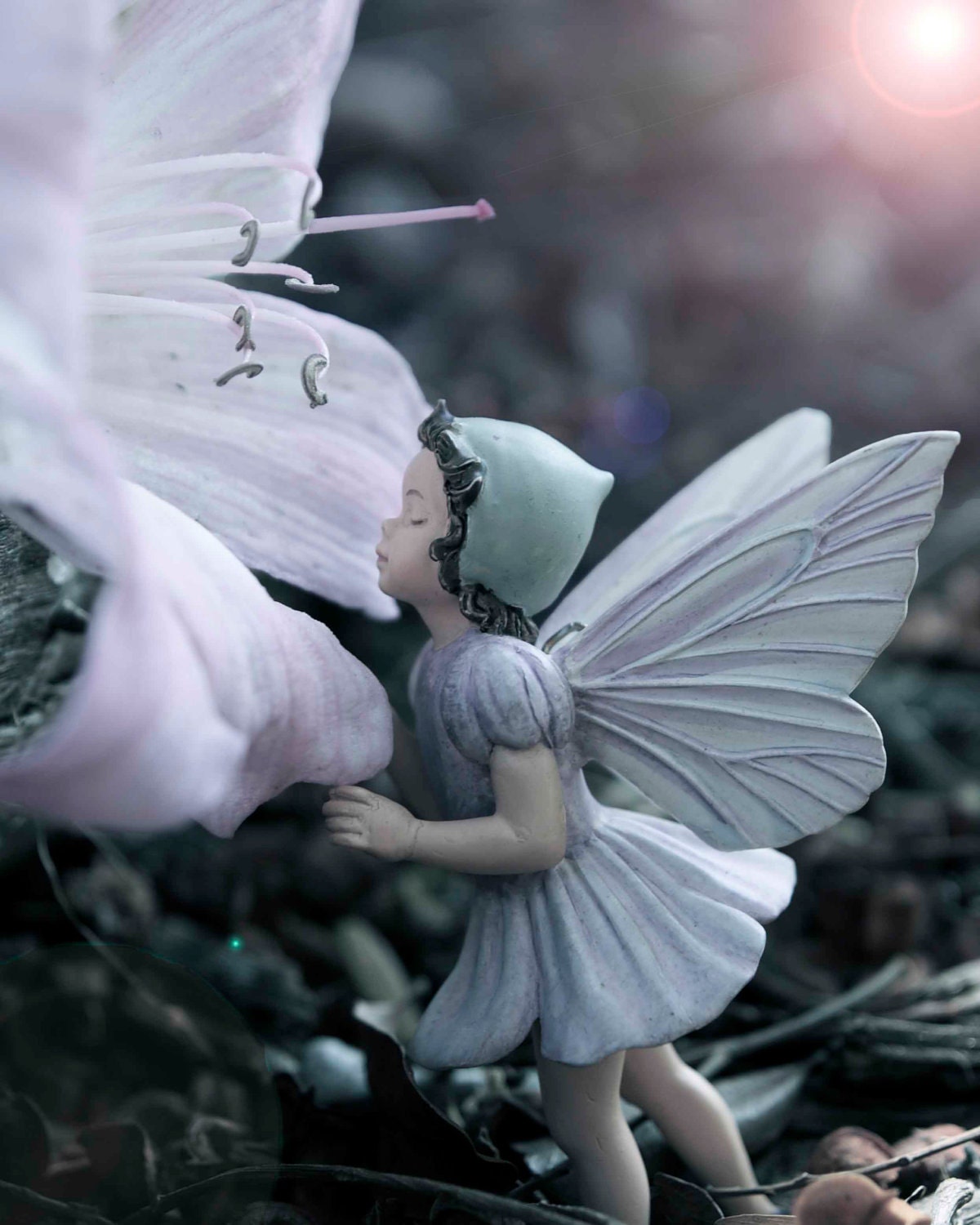 Flower Fairy Photography, Fine Art Fantasy Photo, Baby Nursery Princess Girl Magical Pastel Bedroom Wall Art Green Ornage Purple