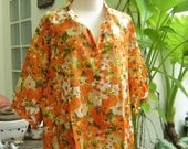 L-XXL Simply Roomy Cotton Shirt - Orange Floral Print