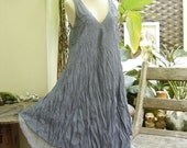 M-XL Double Layers Cotton Dress - Blue Grey