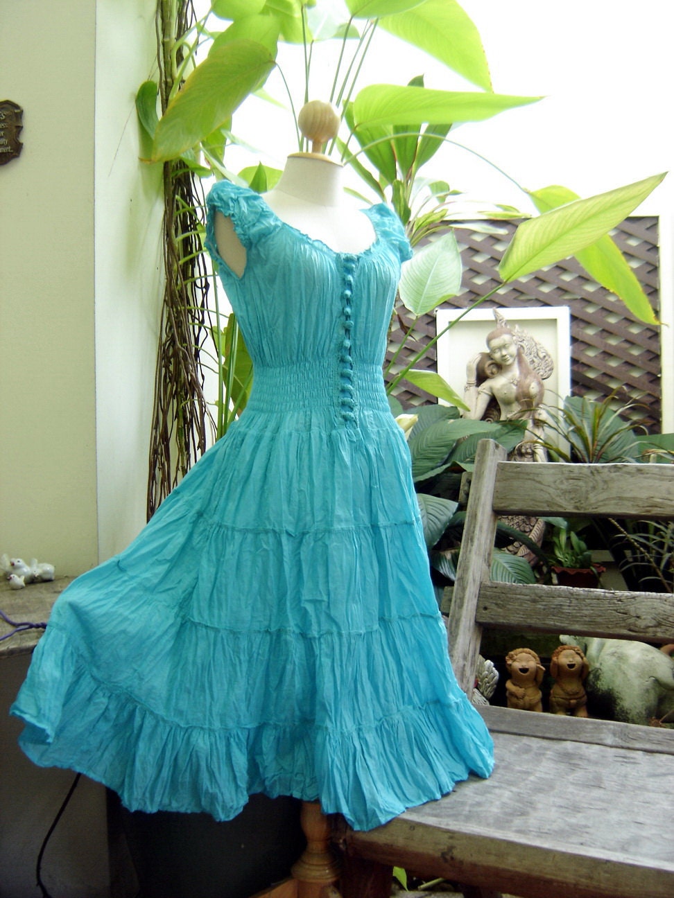 Princess Cotton Short Dress - Sky Blue