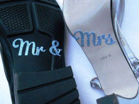 30% OFF  Today -   Mr. & Mrs. Wedding Shoe Stickers in Blue