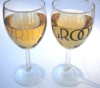 Bride and Groom Wine Glasses personalized for Mr & Mrs and your wedding party