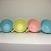 Vintage Pastel Melamine Cups, Spring Aqua Blue, Pink, Yellow, Lot of 4 Aztec Teacups, Retro Kitchen Plastic