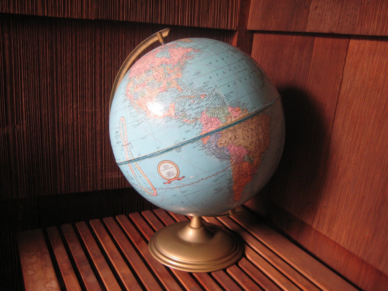 Vintage World Globe, Cram's Earth Model Library Office Decor, 1980s, Vacation Travel Turquoise Blue, Pastels, Home Decor