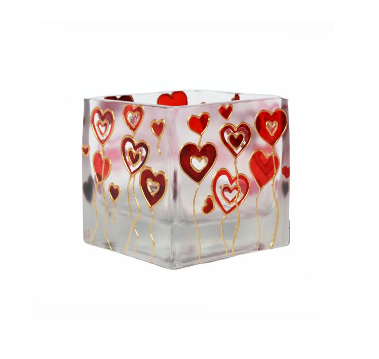 Hand Painted Glass Candle Holder Tea light candle holder hand painted glass stained glass home decor