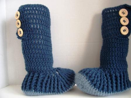Crocheted Teal Blue Hightop Slipper Boots for Teens and Adults