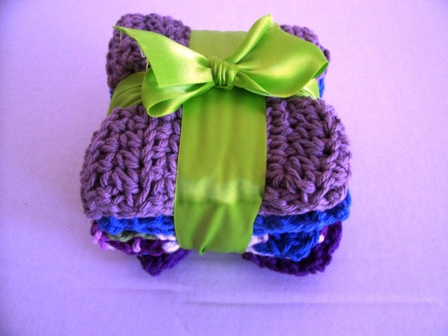 Kitchen Dish Cloths Pretty Hand Crochet 100% Cotton Yarn