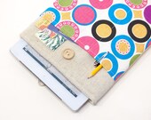 Ipad Case. Ipad bag. Ipad sleeve. Ipad cover with retro color circles pocket and button closure. Ipad 2 bag padded. Custom order available.