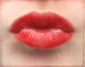 The Kiss - Photography Photograph - Wedding  Decor - Love Decoration - Sexy  Romantic Valentines Day Smooch - Red Lips Pucker Up