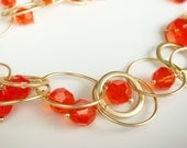 Tangerine and Matte Gold Long Chain Necklace